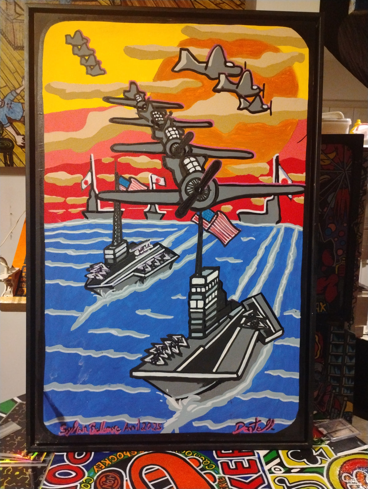 Un beau couché de soleil acrylique et feutre plus vernis.