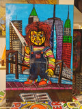 Chucky a New York acrylique et feutre plus vernis.
